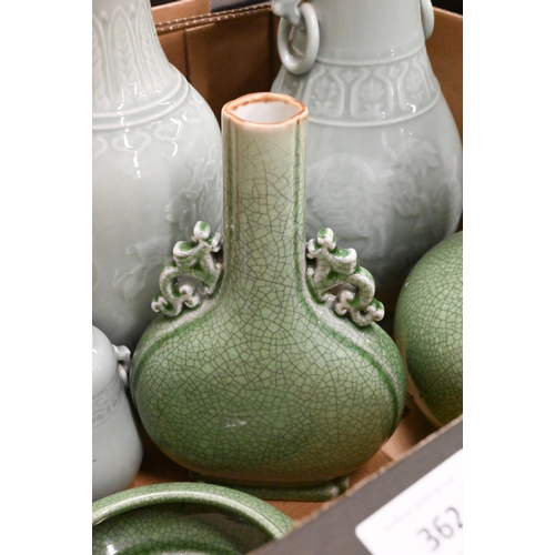 362 - Nine Chinese celadon-glazed porcelain vases to/w three crackleware vases (box)