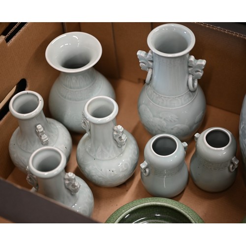 362 - Nine Chinese celadon-glazed porcelain vases to/w three crackleware vases (box)