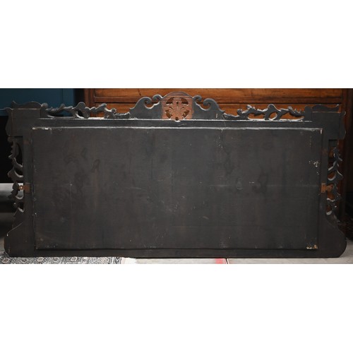 294 - A Regency gilt and ebonised triple bevelled plate over-mantel mirror, 140 cm x 67 cm a/f