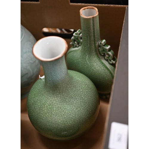 362 - Nine Chinese celadon-glazed porcelain vases to/w three crackleware vases (box)