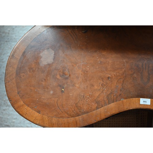 201 - A walnut crossbanded kidney shaped dressing table with five drawers on shell carved cabriole support... 