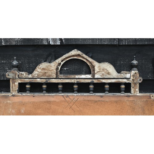 517 - A Victorian Aesthetic Movement parcel gilt and ebonised over-mantel mirror with an arrangement of di... 