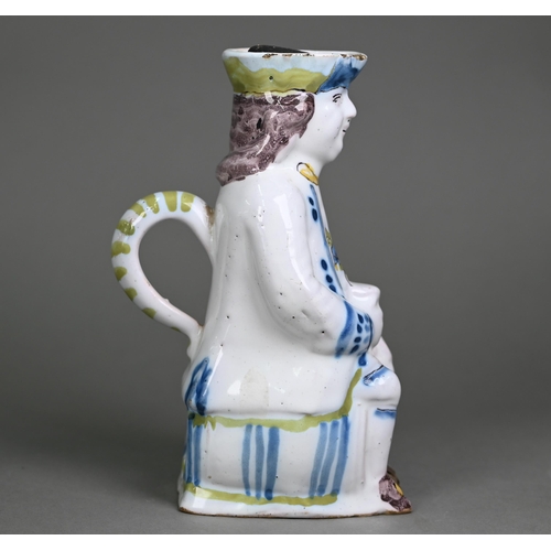 15 - # A 19th century French faience Jacquot jug with polychrome decoration, 20 cm highLight glaze chippi... 