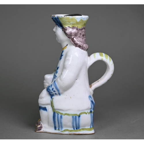 15 - # A 19th century French faience Jacquot jug with polychrome decoration, 20 cm highLight glaze chippi... 