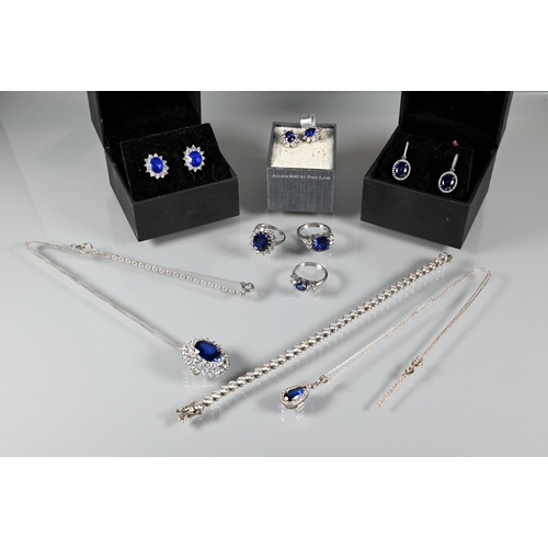 383 - Tru Diamonds - Three simulated diamond and sapphire rings, three pairs of simulated diamond and sapp... 