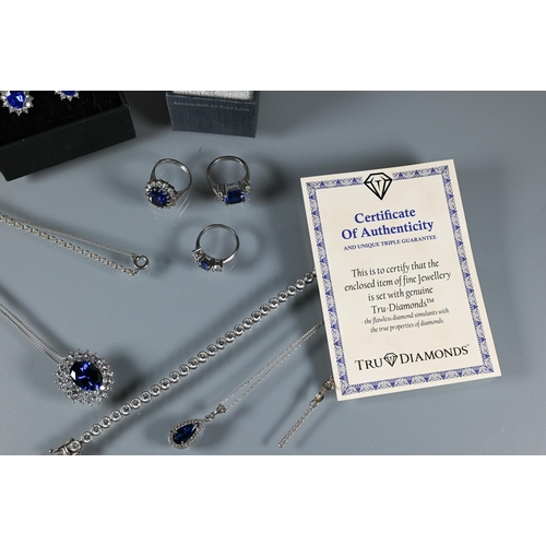 383 - Tru Diamonds - Three simulated diamond and sapphire rings, three pairs of simulated diamond and sapp... 