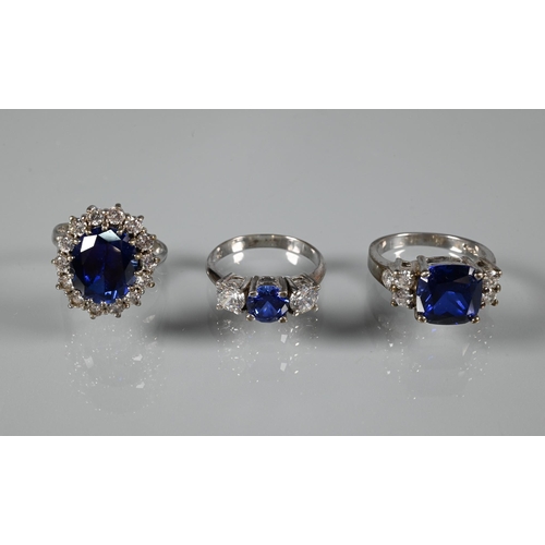 383 - Tru Diamonds - Three simulated diamond and sapphire rings, three pairs of simulated diamond and sapp... 