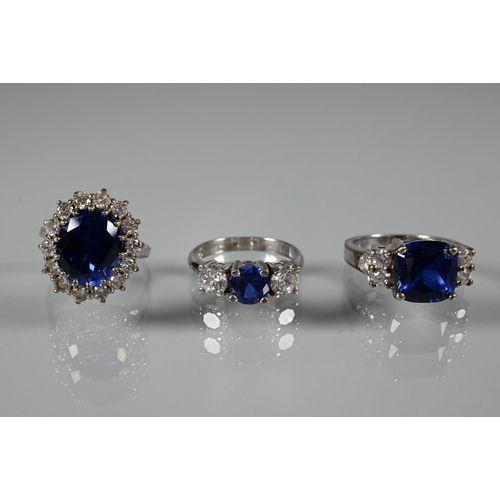 383 - Tru Diamonds - Three simulated diamond and sapphire rings, three pairs of simulated diamond and sapp... 