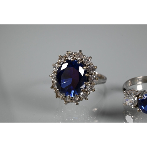 383 - Tru Diamonds - Three simulated diamond and sapphire rings, three pairs of simulated diamond and sapp... 