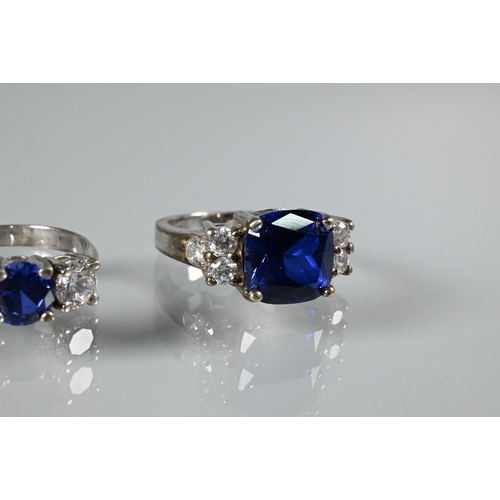 383 - Tru Diamonds - Three simulated diamond and sapphire rings, three pairs of simulated diamond and sapp... 