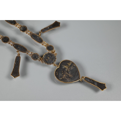 388 - Japanese jewellery of Damascene/Komai style comprising necklace, bracelet and brooch featuring pagod... 