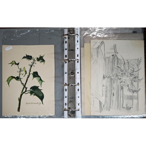 113 - A selection of watercolour and pencil sketches by Renee Bickerstaff, to/w various engravings, cuttin... 