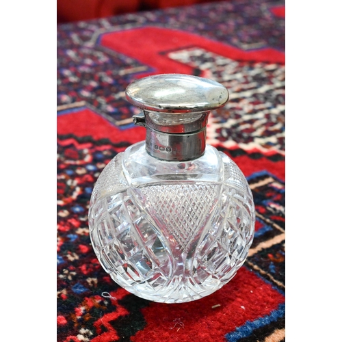 119 - Various collectables, including cut glass scent bottle with silver top, bisected and polished ammoni... 