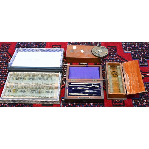 120 - A collection of vintage microscope slides - mostly natural history subjects in two boxes, to/w a rev... 