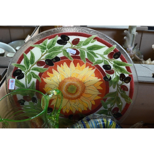 2 - Various Venetian and other coloured studio glass including Peggy Karr (USA) 35 cm floral plate (box)