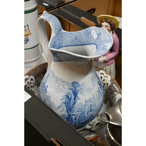 23 - A Victorian Wedgwood blue and white pottery ewer printed with 'Spartan' pattern, to/w various other ... 