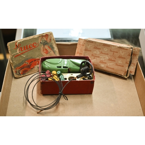 262 - A boxed Schuco Telesteering Car with spare steering springs (box cover a/f) to/w various other vinta... 