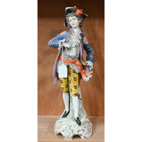 31 - A Samson of Paris gold anchor figure of an 18th century dandy with richly painted costume, 36 cm hig... 