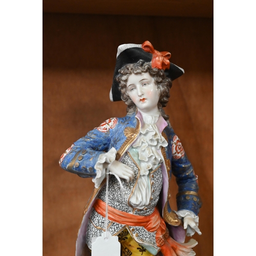 31 - A Samson of Paris gold anchor figure of an 18th century dandy with richly painted costume, 36 cm hig... 