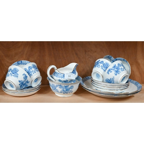 32 - # A Grosvenor china 'Portland' pattern blue and white part tea service (18 pieces)