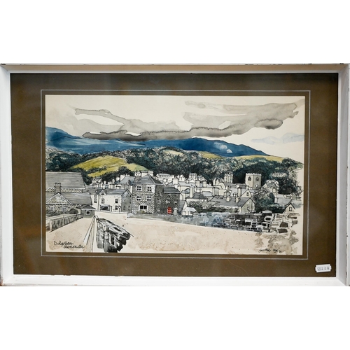 351 - Donald Ashdown ARIBA - Beach Dinas Pembroke, pen and wash, signed, 10 x 23 cm to/w Geoffrey Wye - Do... 