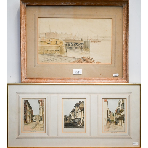 352 - J Seymour-Lindsay - Blackwall, signed and dated 39, 19.5 x 32 cm and three framed views of Windsor (... 