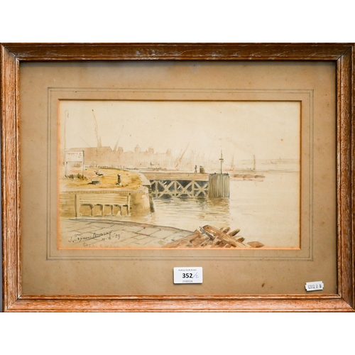 352 - J Seymour-Lindsay - Blackwall, signed and dated 39, 19.5 x 32 cm and three framed views of Windsor (... 