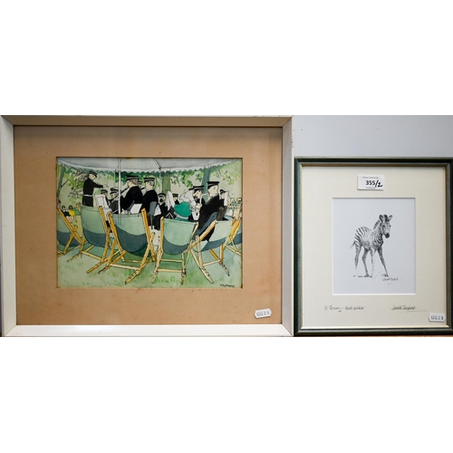 355 - A print of a zebra foal, pencil signed and inscribed by David Shepherd, 13.5 x 12 cm to/w T S Day - ... 