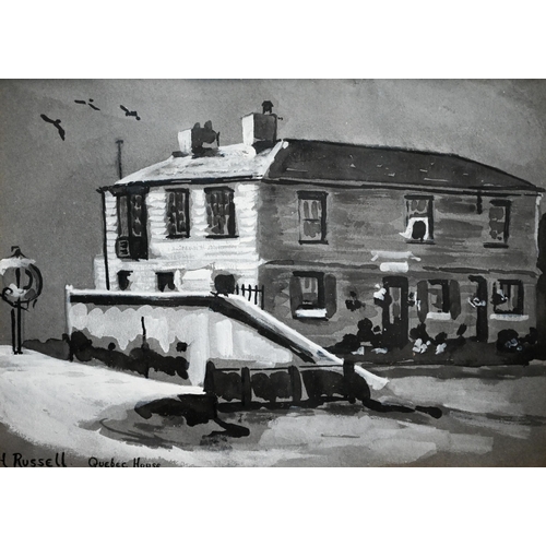 362 - H Russell - Four monochrome watercolour with heightening Portsmouth waterside studies, 19 x 25 cm th... 