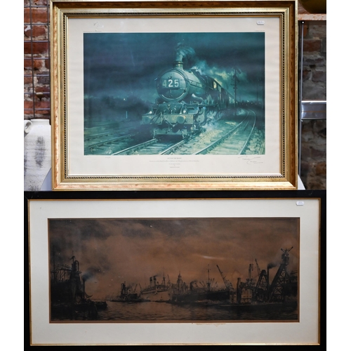 367 - # Five various pictures - E C Burrows - Tall ships, oil on canvas, signed, 49 x 59 cm; Terence Cuneo... 