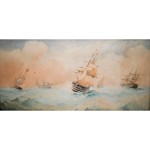 370 - Two 19th century watercolour studies of naval scenes, inscribed, 18 x 25 cm and 18 x 36 cm (2)