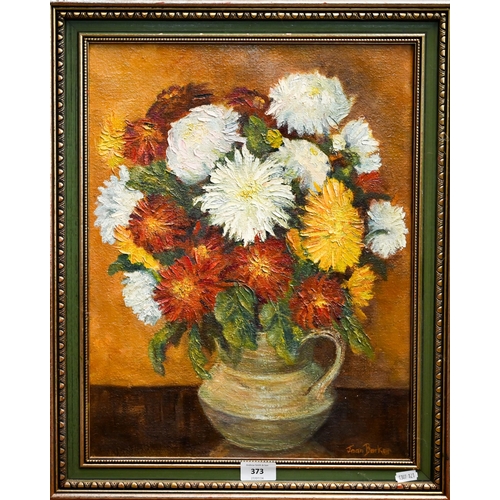 373 - Joan Barker - Still life 'Autumn Bouquet', oil on canvas, signed, 44 x 35 cm