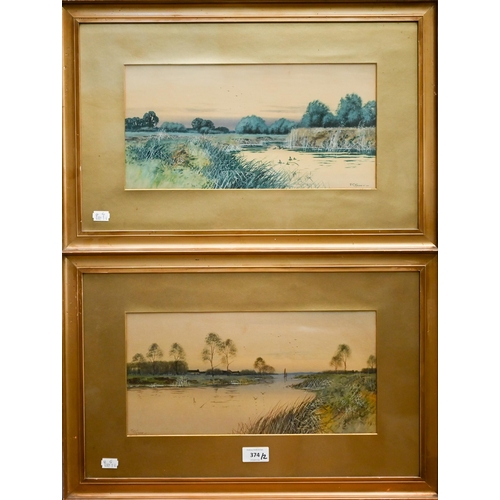 374 - # Pair of F G Fraser watercolour landscapes of rivers, signed, 18 x 36 cm to/w a G Wright watercolou... 