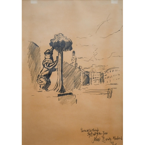 380 - John Bratby 'Puerto del sol Madrid, The Bear of the tree', pencil sketch, signed and dated '82, 43 x... 