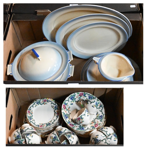 39 - # An Art Deco Royal Doulton pottery part dinner service with blue banded rims, to/w a Royal Cauldon ... 