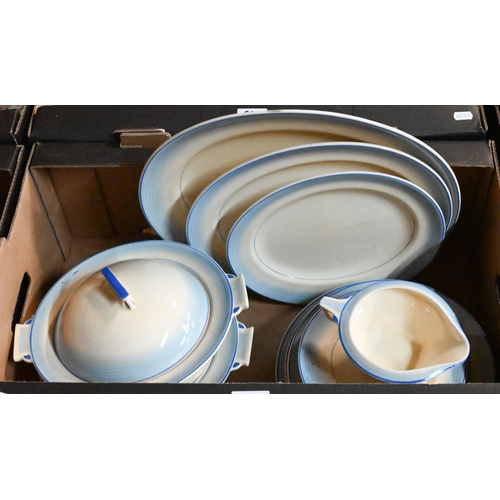 39 - # An Art Deco Royal Doulton pottery part dinner service with blue banded rims, to/w a Royal Cauldon ... 