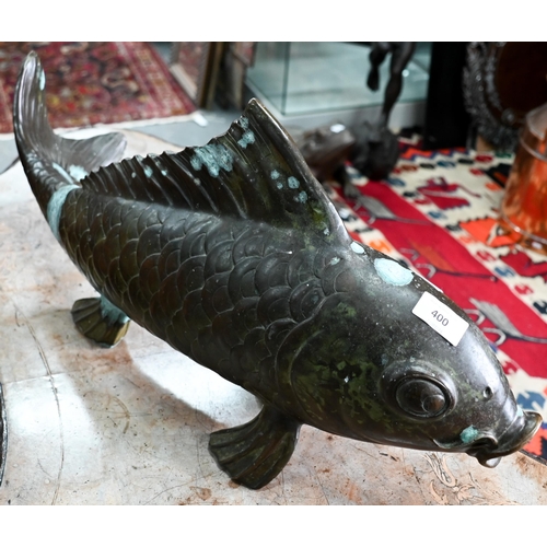 414 - A large patinated bronze Koi Carp, 60 cm wide