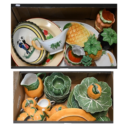 49 - A quantity of continental Majolica and other novelty tableware modelled as fruit and vegetables, to/... 