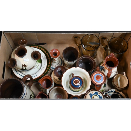 53 - # A selection of Devon ware and a pair of smoked glass beer-mugs (box)