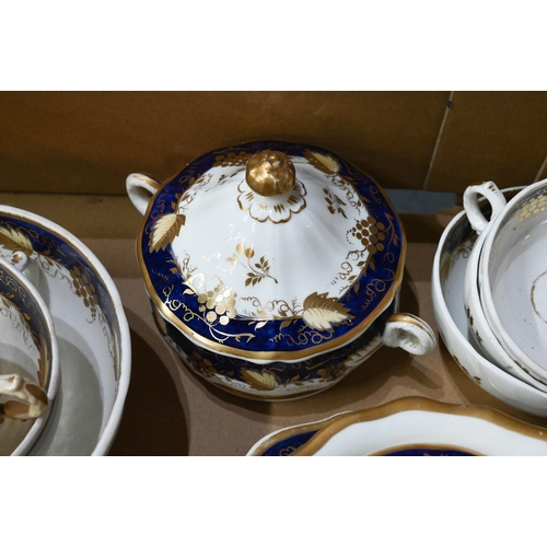 59 - An early 19th century Staffordshire china blue and gilt part tea service with vine decoration, to/w ... 