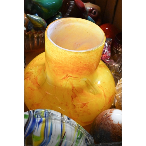 75 - A Gray-Stan (Elizabeth Graydon Stannus fl. 1922-36) studio cased glass vase with yellow marbled desi... 