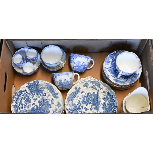 81 - A Royal Crown Derby blue and white part service printed with 'Blue Aves' pattern, 29 pieces, marks f... 