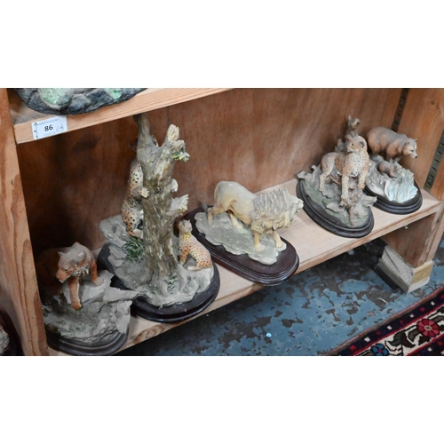 86 - Nine various resin big cat ornaments, to/w five reptiles and various other wild animals (17)