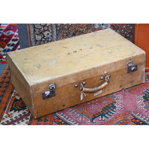 22 - A vintage vellum travel case with internal tray, Tom Hill, Sloane Street, London, 66 cm x 42 cm x 21... 