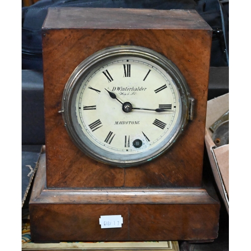 401 - D Winterhalder, Maidstone, a 19th century walnut cased mantel clock, a/f to/with assorted old advert... 