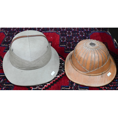 412 - Assorted vintage hats incl. bowlers, a Varian Ltd, Khartoum solar tepee, a tropical bamboo hat and t... 