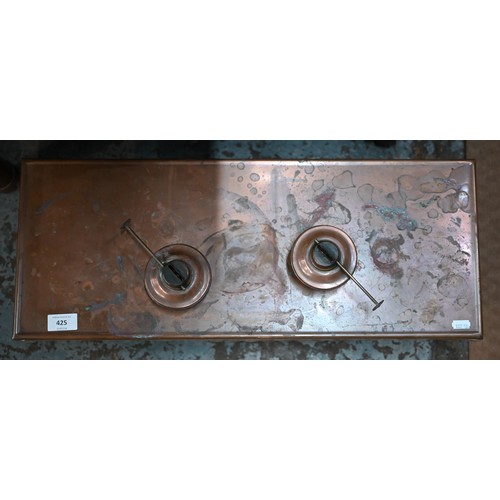 425 - # An Arts & Crafts copper food warmer with two burners and removable cover, 60 cm w