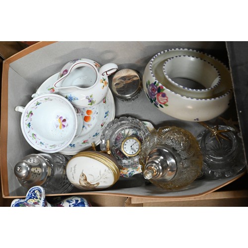 409A - Four maritime shell prints, 'apprentice' brass utensils, Poole pottery ashtray, tea cups, trinket di... 