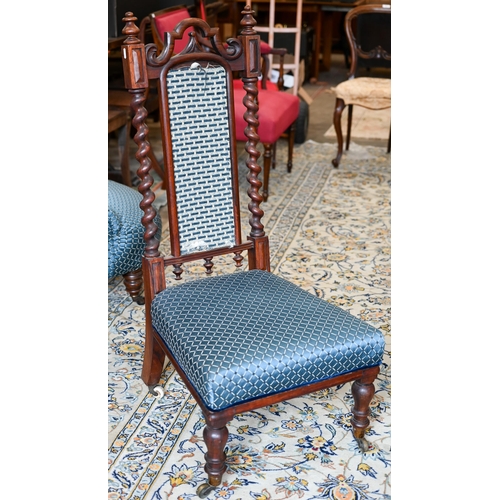 128 - # A Victorian pre-dieu chair to/with a kneeling stool and a button-back nursing chair, upholstered i... 