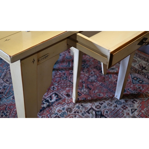 190 - 'Grange' - French off-white painted dining table and four chairs, 150 x 95 x 76 cm high, the table w... 